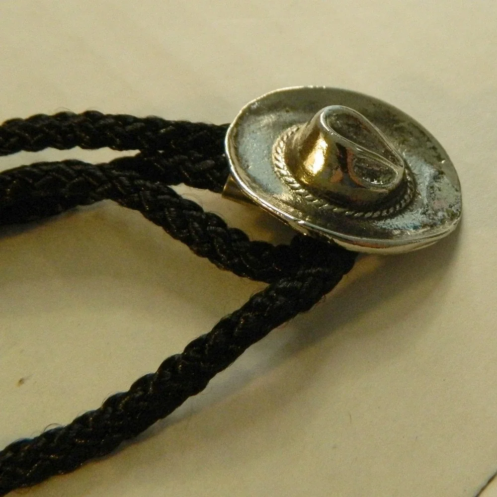 Unbranded Bolo Tie Men Black Silver Cowboy Hat Slide Western Americana Stetson